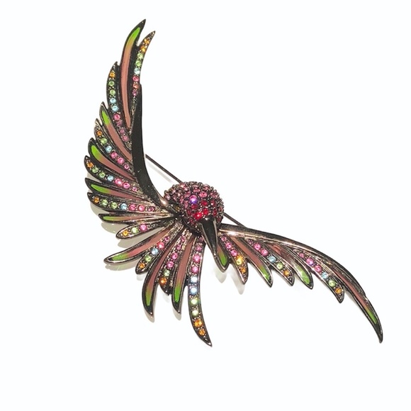 VINTAGE JOAN RIVERS MULTICOLOR CRYSTALS SWOOPING BIRD IN FLIGHT BROOCH - Picture 6 of 16
